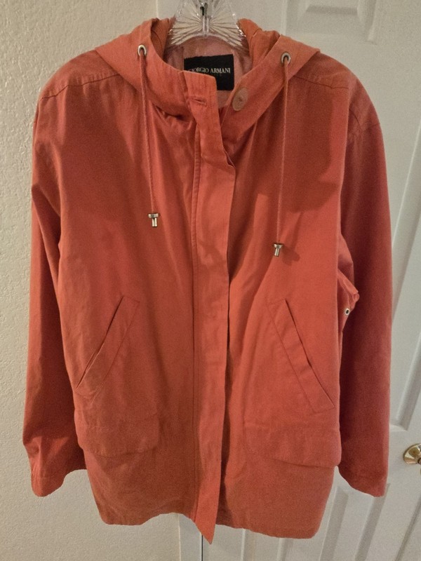 GIORGIO ARMANI CLASSICO RED/ORANGE LONG HOODED JACKET COAT~MADE IN ITALY~