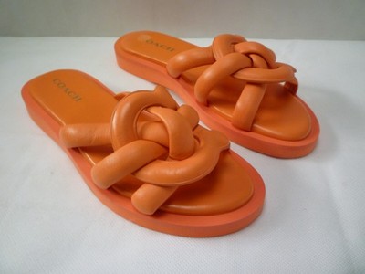 Coach Georgie orange Leder Plüsch offene Zehenpartie Sandalen Pantoletten UK 7 - UVP 175 £