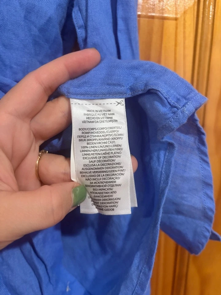 Polo Ralph Lauren Boys Linen Button Down Shirt Size 7 Blue Yellow Pony Logo - Image 4 of 4