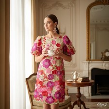 Eliza J Pink Multi 3D Floral Appliqué Embroidered Dress Size 12P NWT Zip Closure