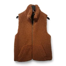 J.Crew Teddy Faux Fur Sherpa Vest Womens M Adobe Clay Brown Cozy Soft Zip Front 