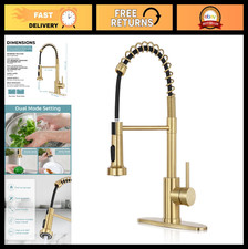 Brushed Gold Kitchen Faucet with Pull Down Sprayer, Modern Design, Easy Install