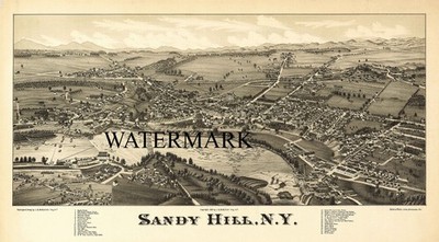 1884 Hudson River Falls -Sandy Hill NY Birds Eye View Map 24x42 inches