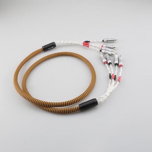 OCC Silver Plated 4 RCA to 4 RCA Male HIFI Audio RCA Splitter Interconnect Cable - Picture 5 of 6