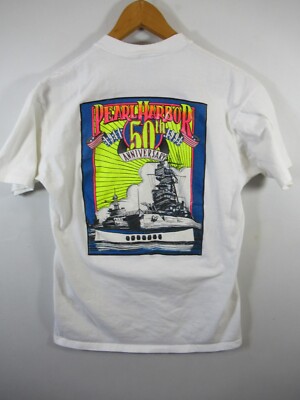 Vintage 90s Jerzees Pearl Harbor 50th Anniversary T Shirt Adult L Short Sleeve