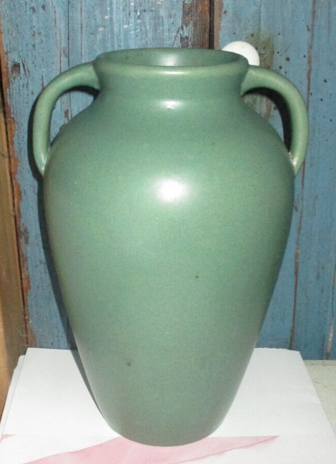 VINTAGE ZANESVILLE POTTERY ARTS & CRAFTS MATTE GREEN CERAMIC HANDLED