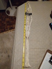 Vintage Macrame Plant Hanger Teak Wood Mid Century Modern 24"