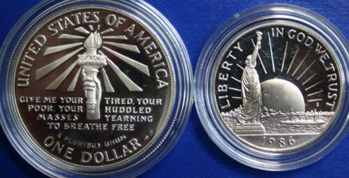 1986 Proof Statue of Liberty 2 Coin Silver Dollar and Clad Half US Mint Set - Picture 2 of 3