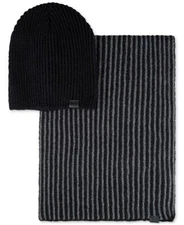 Kenneth Cole Reaction Men's 2 Pc Wrap Scarf & Beanie Set Black Size Regular
