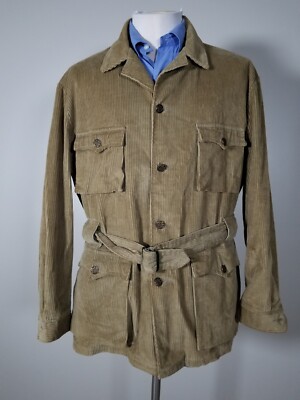 Vtg Norfolk Shooting Hunting Velour Corduroy Tweed Belt SportCoat 