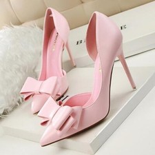 Women's Stiletto High Heel Bowknot Pointed Toe Slip On Pumps Shoes Clubwear 10cm