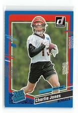 Charlie Jones #317 2023 PANINI DONRUSS BENGALS Blue Press Proof Rated Rookie