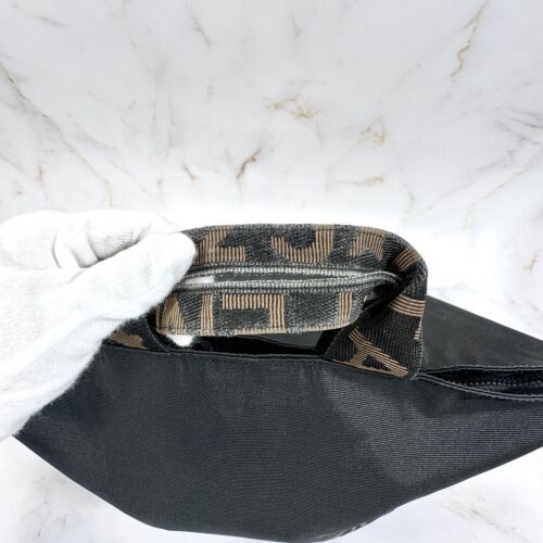FENDI Handbag Black Nylon Logo Line Authentic - Picture 7 of 19