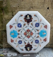 18'' White Marble Table Top Coffee Center Inlay Malachite handmade Lapis z9