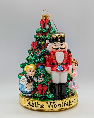 Kathe Wohlfahrt Christmas Tree Nutcracker w/Girls, Large German Glass Ornament