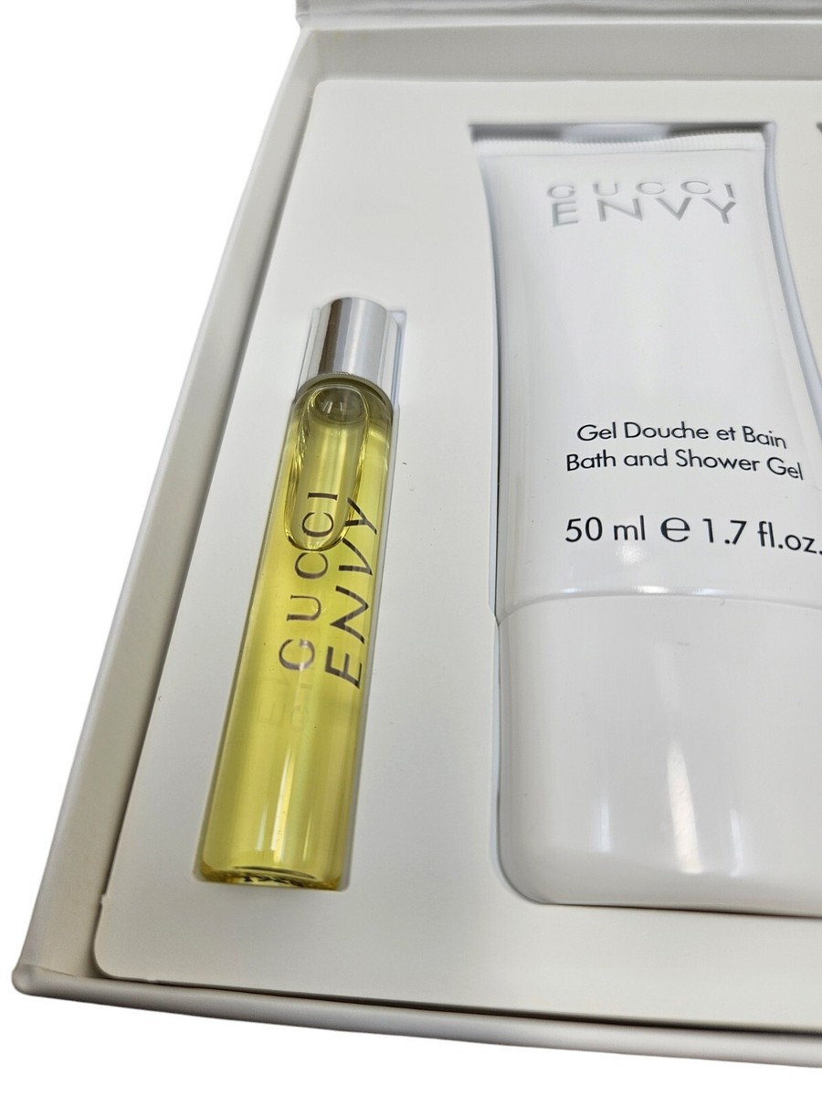 Set Gucci ENVY Women's 0.24oz EDT Spray+ Body Lotion+ Shower Gel