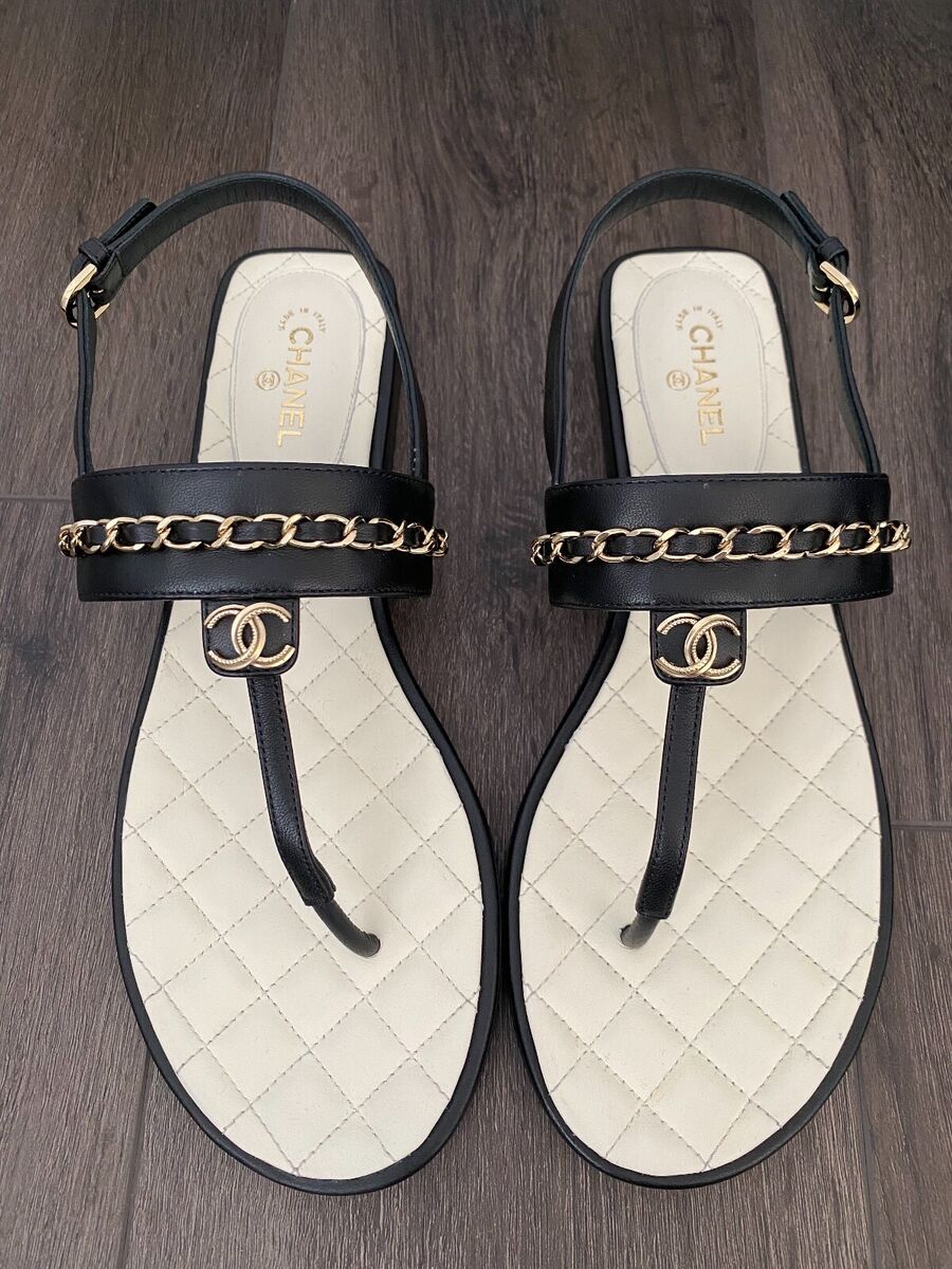 2023 CHANEL CC LOGO BLACK THONG LEATHER FLAT SHOES SANDALS 2023 CHANEL CC LOGO BLACK THONG LEATHER FLAT SHOES SANDALS