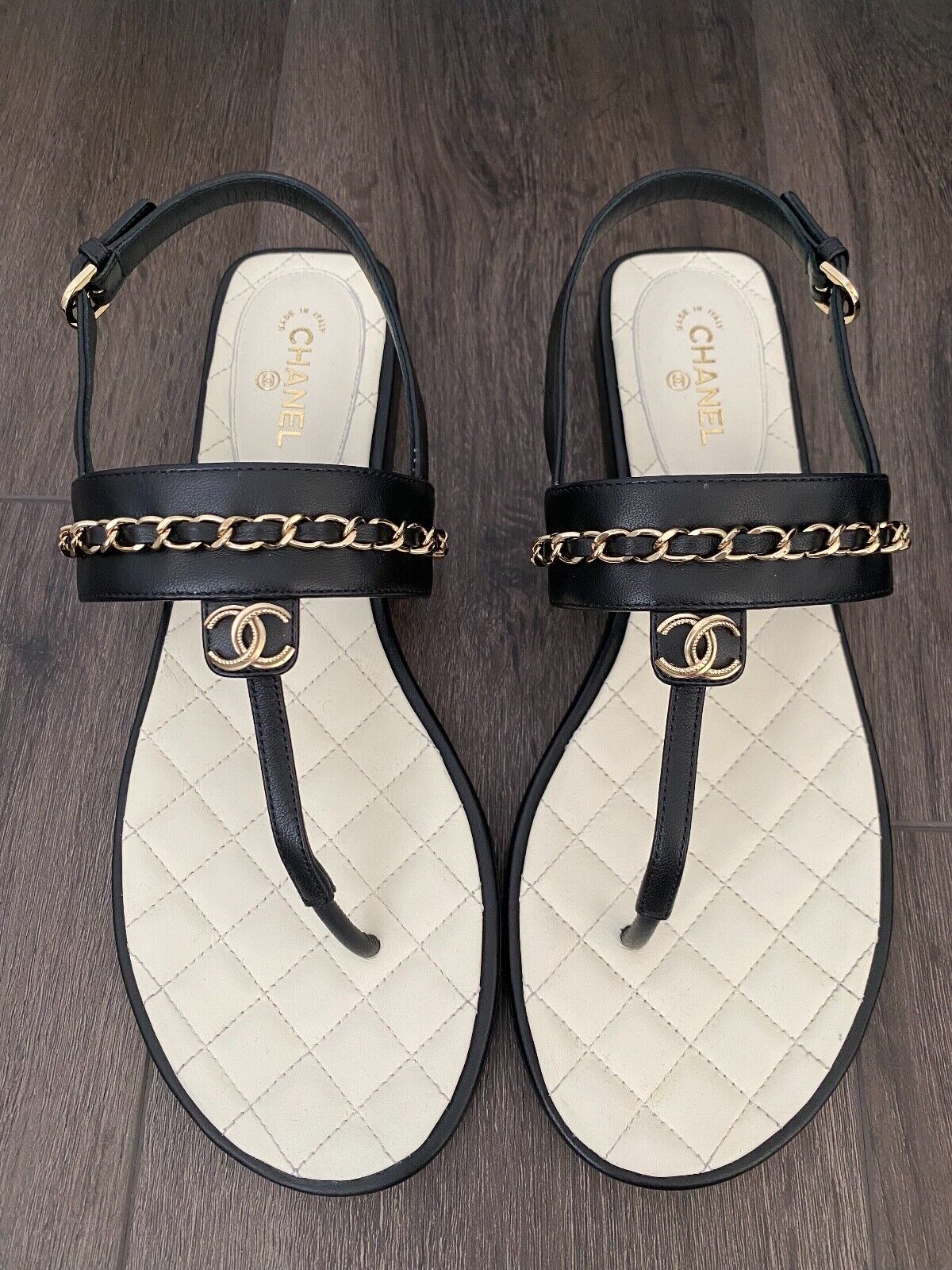 CHANEL DAD SANDALS SHOES 23C CC LOGO LAMBSKIN BLACK RAINBOW Size 40 NEW 2023