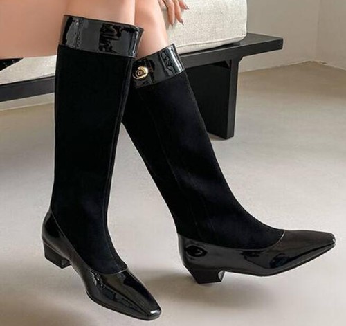 Nuevas botas hasta la rodilla de gamuza de cuero con tacones puntiagudos para mujer - Imagen 2 de 11