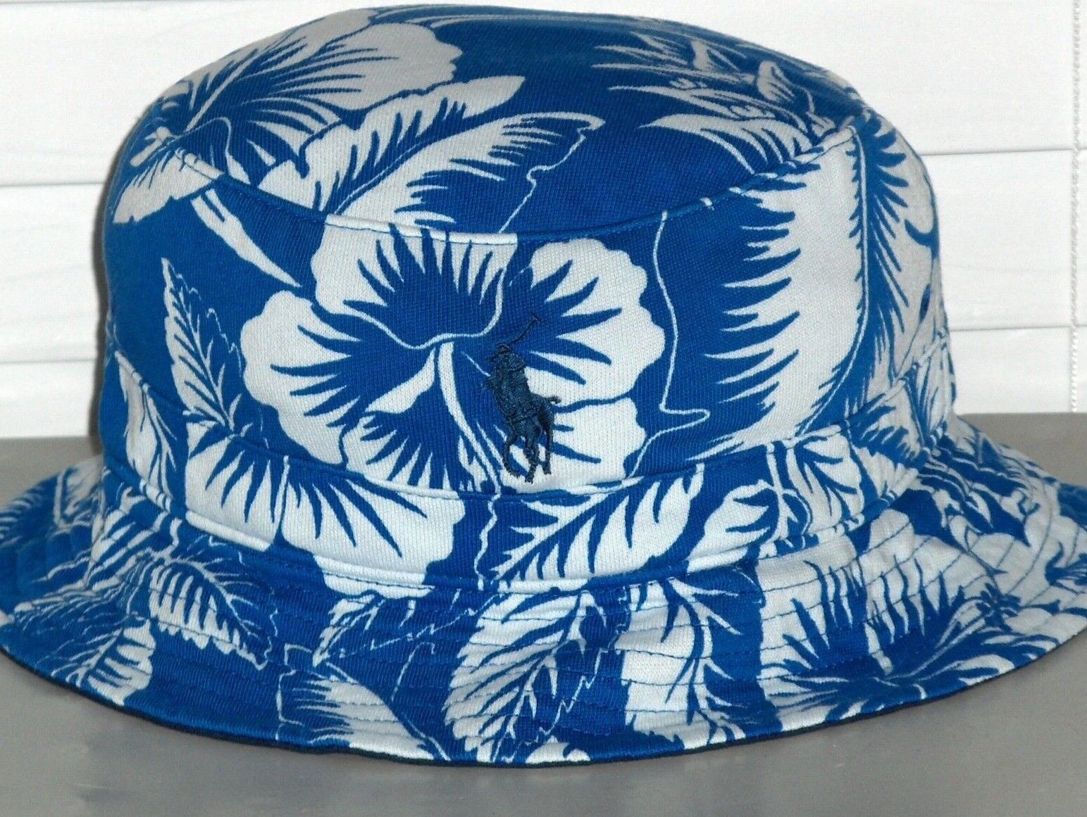 POLO RALPH LAUREN Men's Hawaiian Tropical Flower Cotton Bucket Hat | S/M | Blue.