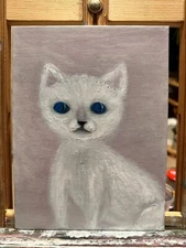 Oil Painting White Kitten Cats Pets Portrait of a Cat Handmade Animals Brand New
