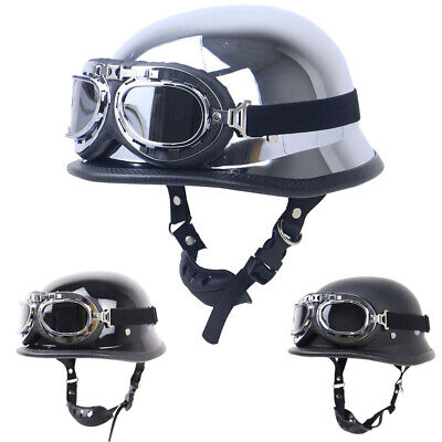 Download DOT German Style Motorcycle Half Helmet w/Goggles Chopper ...