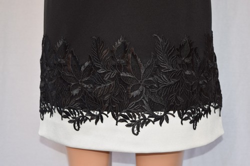 J.MENDEL PENCIL SHORT SLEEVE BLACK/WHITE EMBROIDERED HEM DRESS SIZE 12 - Picture 6 of 11
