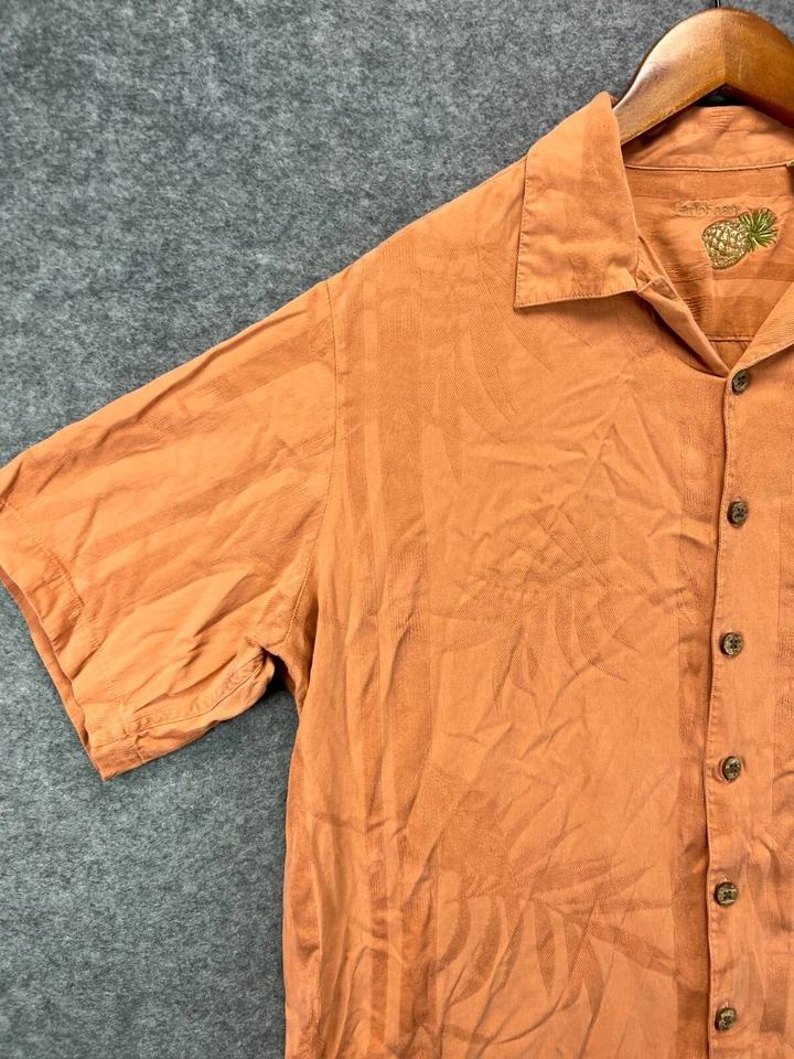 Camisa de seda hawaiana caribeña para hombre grande naranja piña abotonada manga corta Foto 3 de 4