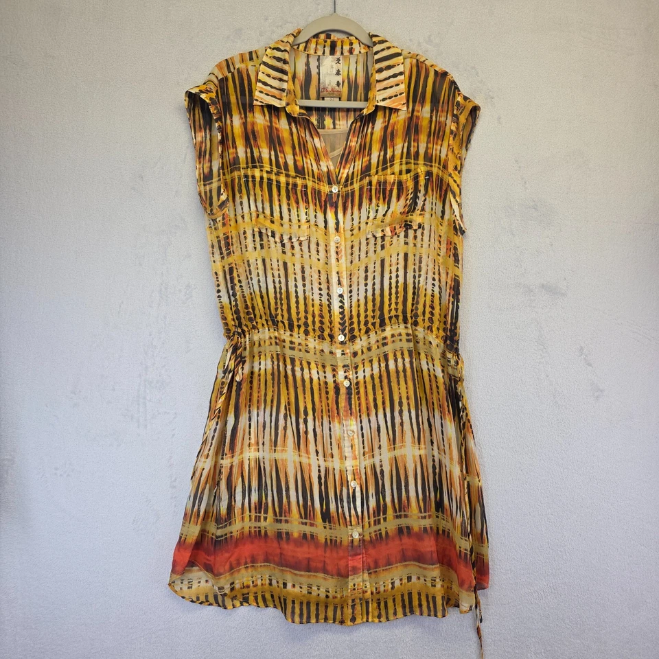 Da-Nang 衬衫连衣裙女式 L 纽扣丝绸雪纺 Demeter 条纹懒人内衬 — 第 3/4 张图片