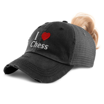 Womens Ponytail Cap I (Love) Chess Red Heart Hobbies Lovers Chess Cotton Lovers