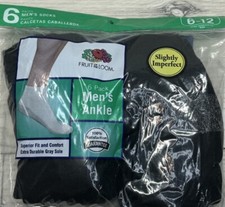 Fruit of the Loom Men s 6-Pair Ankle Socks Black Polyester Blend Shoe Size 6-12