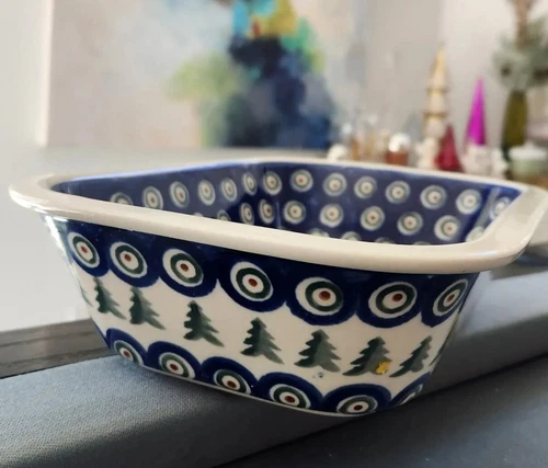 Boleslawiec Polish pottery stoneware loaf baker Pine Tree 9"