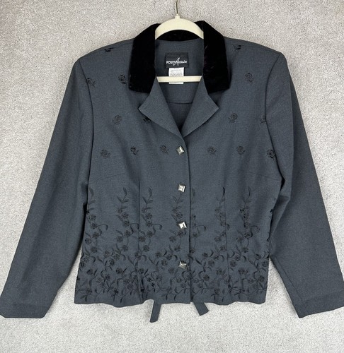 Positive Attitude Jacket Womens 16 Black Velour Collar Blazer Career woman