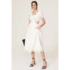 Self-Portrait White Broderie Anglaise Eyelet Cutout Midi Bridal Dress 4 Scallop