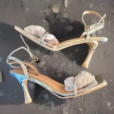 Womens Silver Heels Strappy Metallic Square Toe Sandals New Sz 10