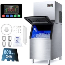600lbs/24H Commercial Ice Maker Machine Pro Compressor Large Storage Bin 420 lbs