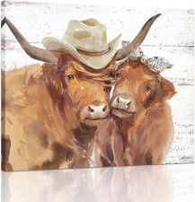 Highland Cow Farmhouse Wall Art: Rustic Cow Picture for Country Kitchen Home Dec