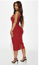 Fashion Nova Red Solid Halter Neck Bodycon Stretch Knit Midi Dress Women L