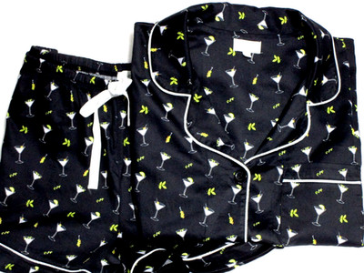 Bed Head 100% COTTON  WOMEN Pj SET  BLACK/MULTI COCKTAIL THEME SZ. M  *