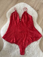 Victoria's Secret Red Gold Label Floral Lace Velvet Burn Out Bodysuit Medium
