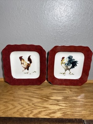 2 - Rooster Plates By Noble Excellence BARNYARD Rooster Chicken Plate 8 3/4''