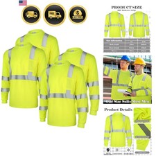 4 Pcs Long Sleeve Safety Shirt High Visibility Reflective Construction Work S...