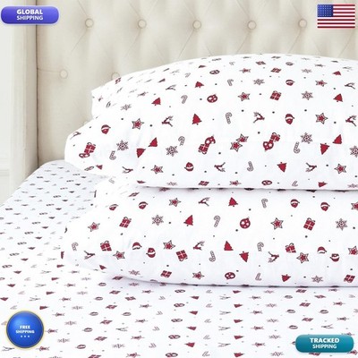 Elegant Comfort 4-Piece Turkish Cotton Flannel Sheet Set Queen Red Stars