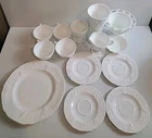 Vintage White Milk Glass Harvest Grape Dinner Plates Cups Saucers Goblet Set