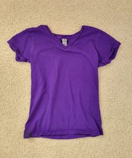 Gildan T Shirt Purple Women's Small Short Sleeve V Neck Classic Casual Colorful