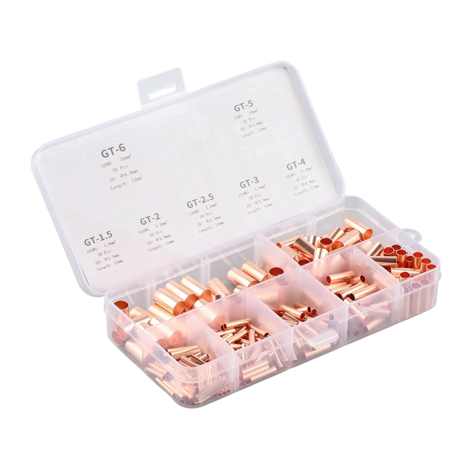 250Pcs Straight Copper Coupling Fittings Copper Tube Connector Kits with 7 Sizes