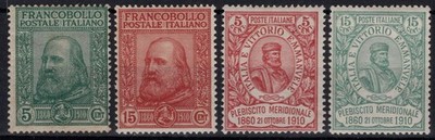 KINGDOM OF ITALY 1910 RISORGIMENTO GARIBALDI 4 V. G.O MH * CERT.
