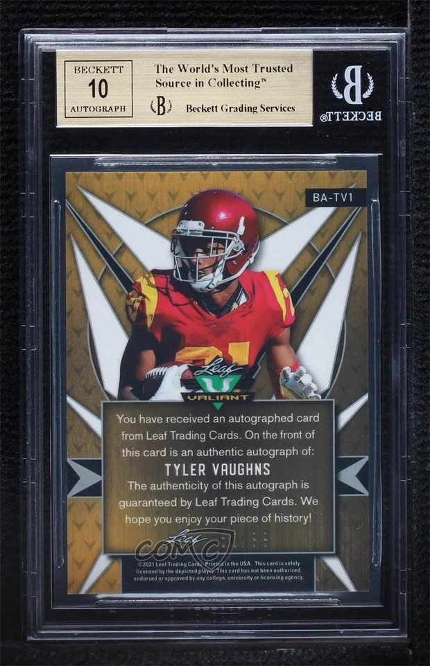 2021 Leaf Valiant /99 Tyler Vaughns #BA-TV1 BGS 9.5 GEM MINT Rookie Auto RC - Image 2 of 2