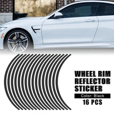 16pcs Fit 17" Wheel Motorcycle Car Bike Wheel Rim Sticker Stripe Reflector Black