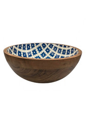 Handpainted Blue Design Acacia Wood Serving Bowl Large Decorative Serving Dish